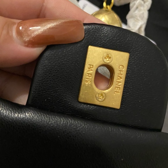 Fashion Elegant Black Quilted Pearl Crush Mini Crossbody with Gold Mono Accents - Picture 7 of 14